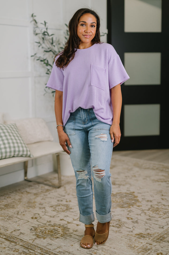 Not That complicated Textured Boxy Tee in Lavender   Womens Joy & Country