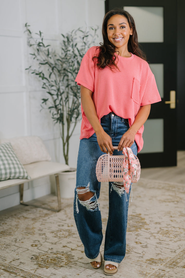 Not That complicated Textured Boxy Tee in Salmon   Womens Joy & Country
