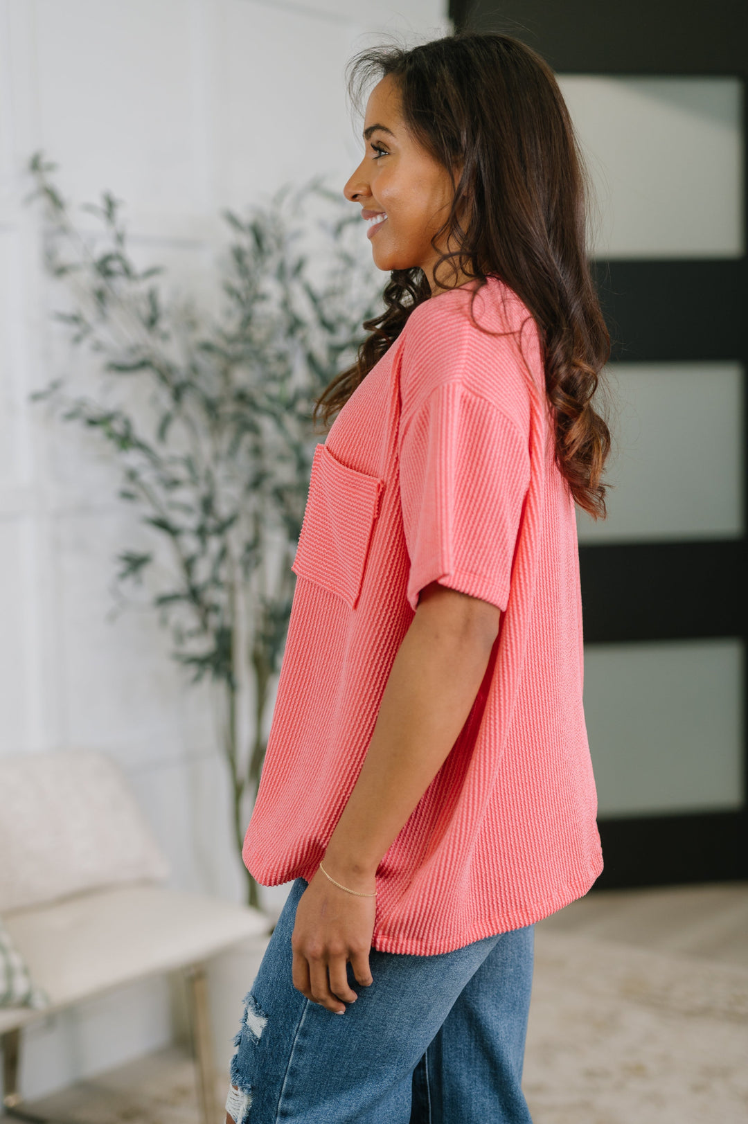 Not That complicated Textured Boxy Tee in Salmon   Womens Joy & Country