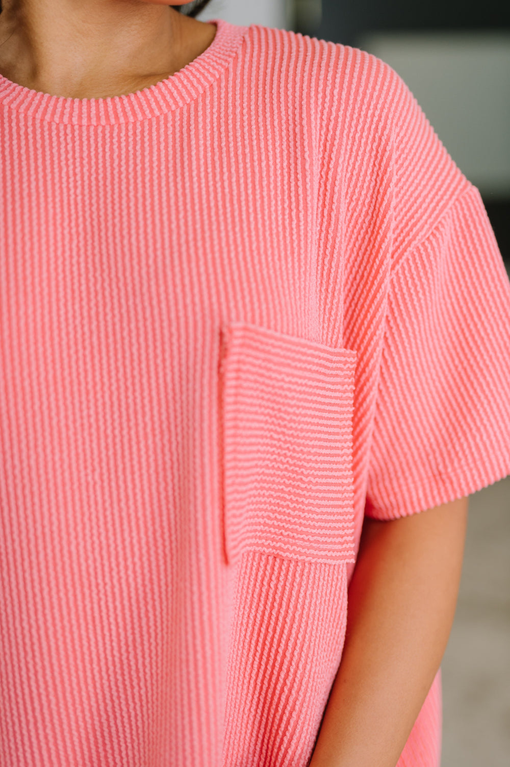 Not That complicated Textured Boxy Tee in Salmon   Womens Joy & Country