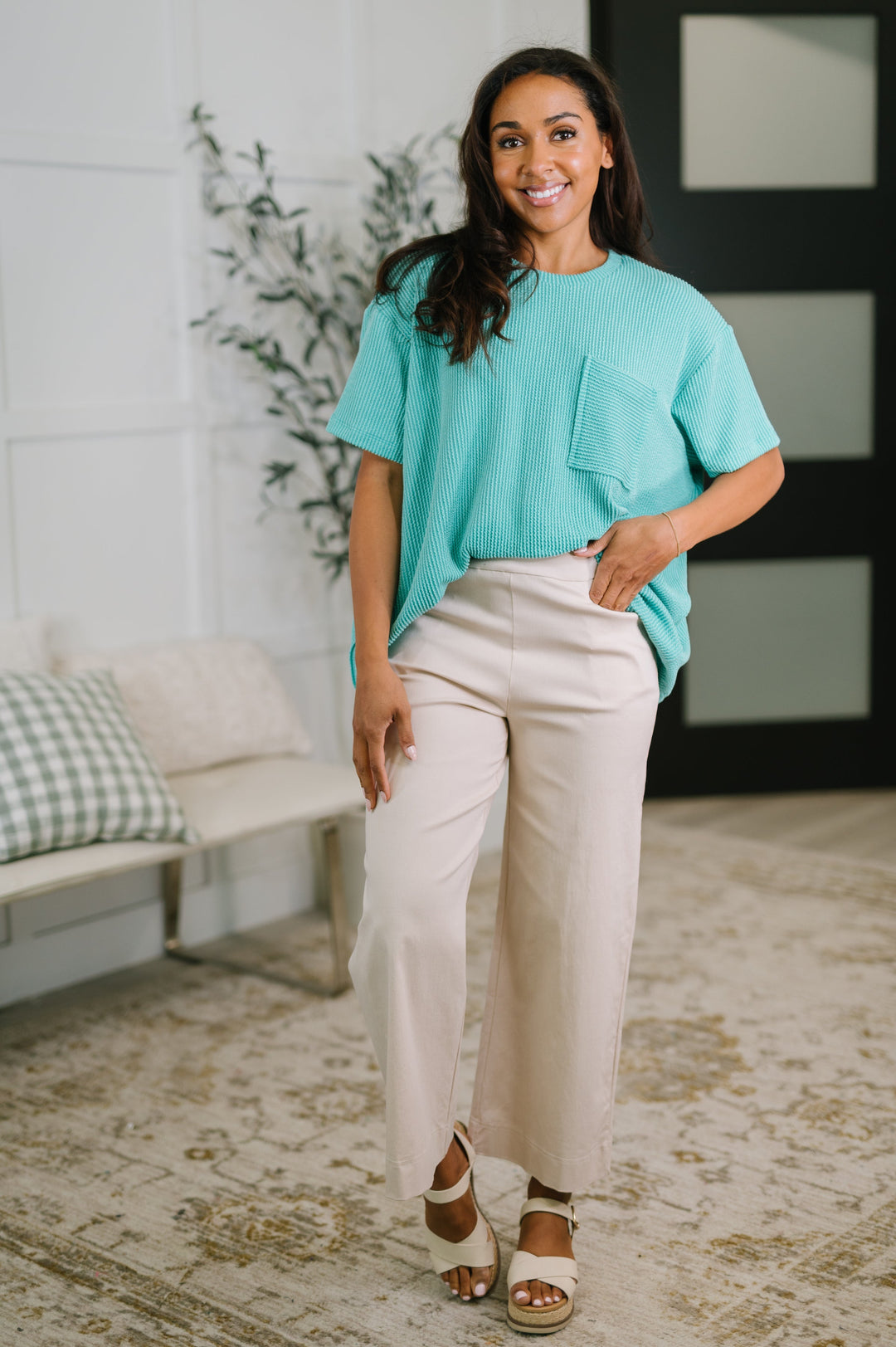 Not That Complicated Textured Boxy Tee in Turquoise   Womens Joy & Country