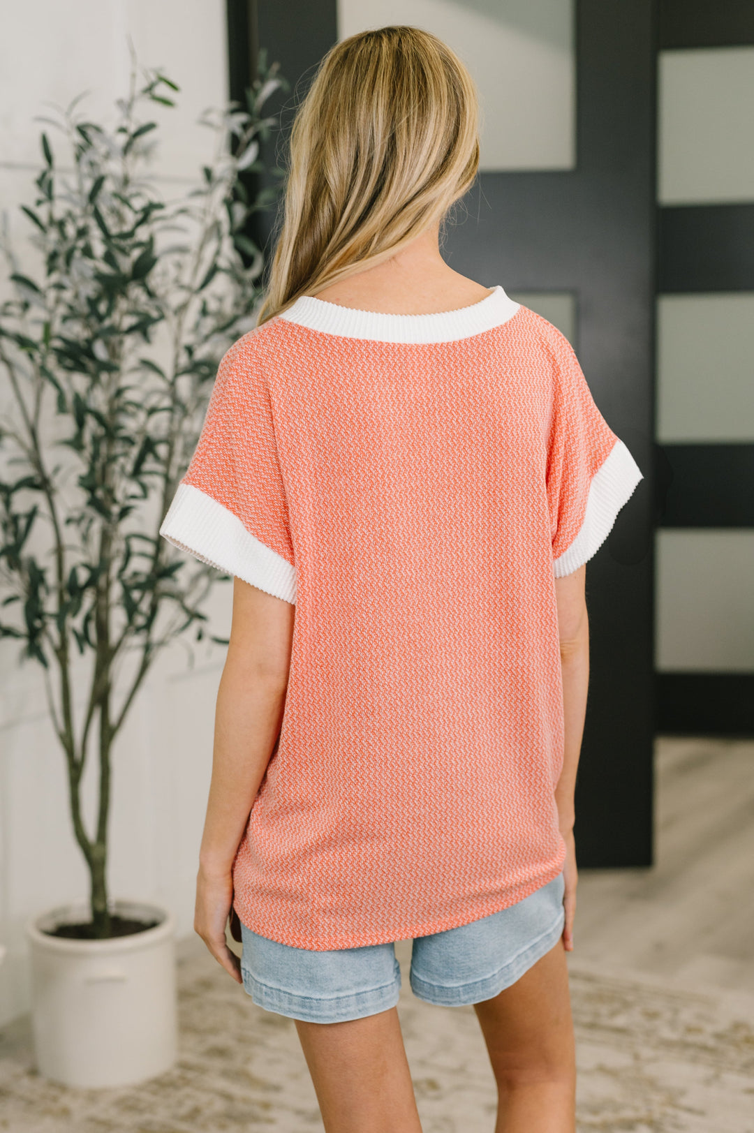 One Piece at a Time V-Neck Short Sleeve Top in Coral   Womens Joy & Country