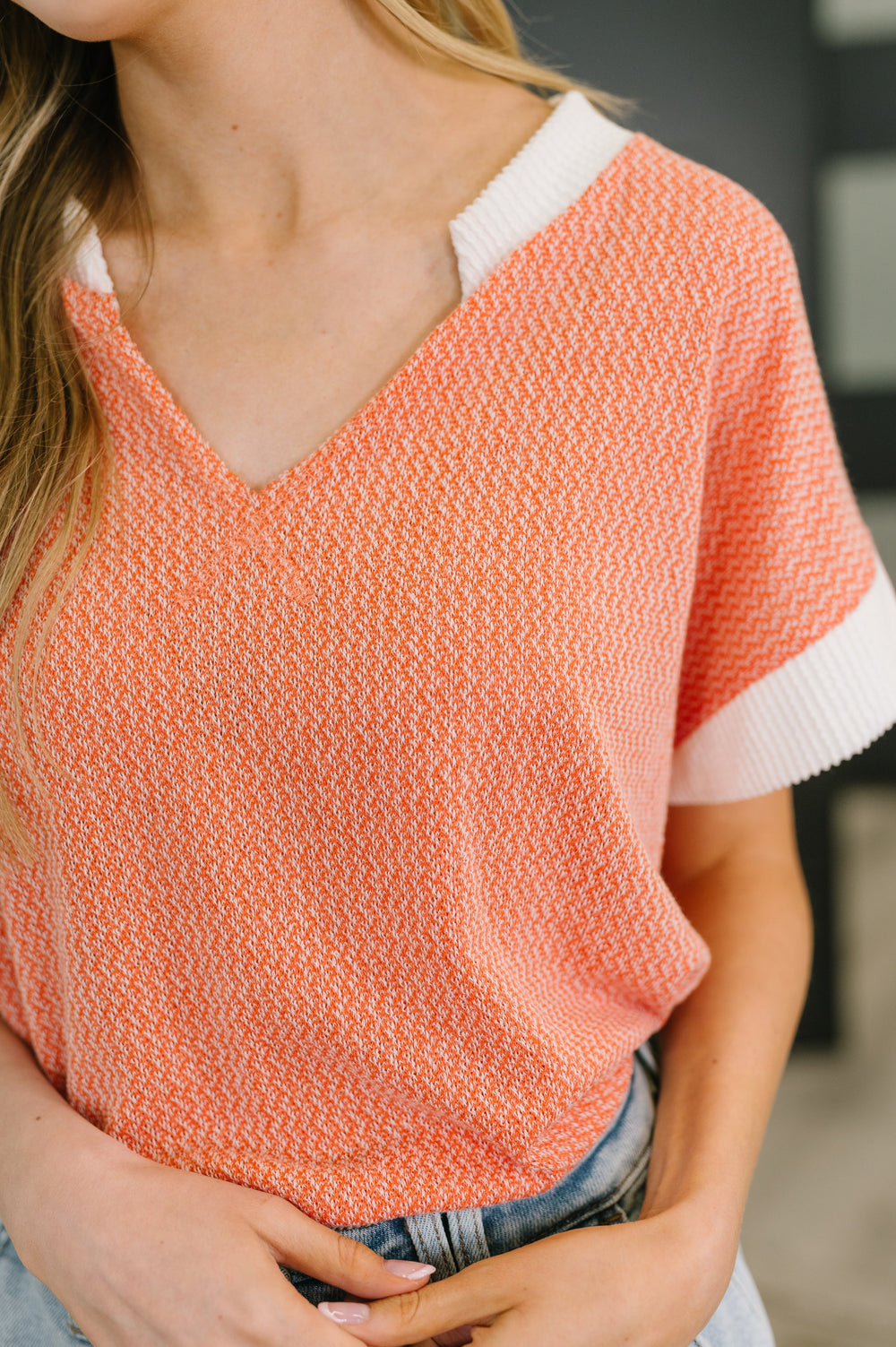 One Piece at a Time V-Neck Short Sleeve Top in Coral   Womens Joy & Country
