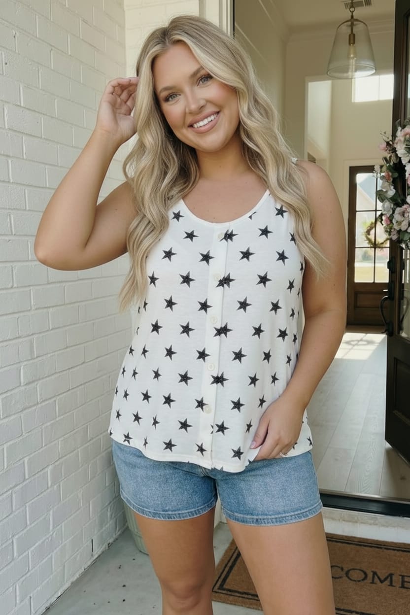 Star Bright Button Tank    Joy & Country