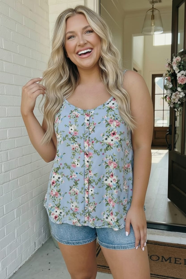 Garden Party Ready Floral Button Tank    Joy & Country