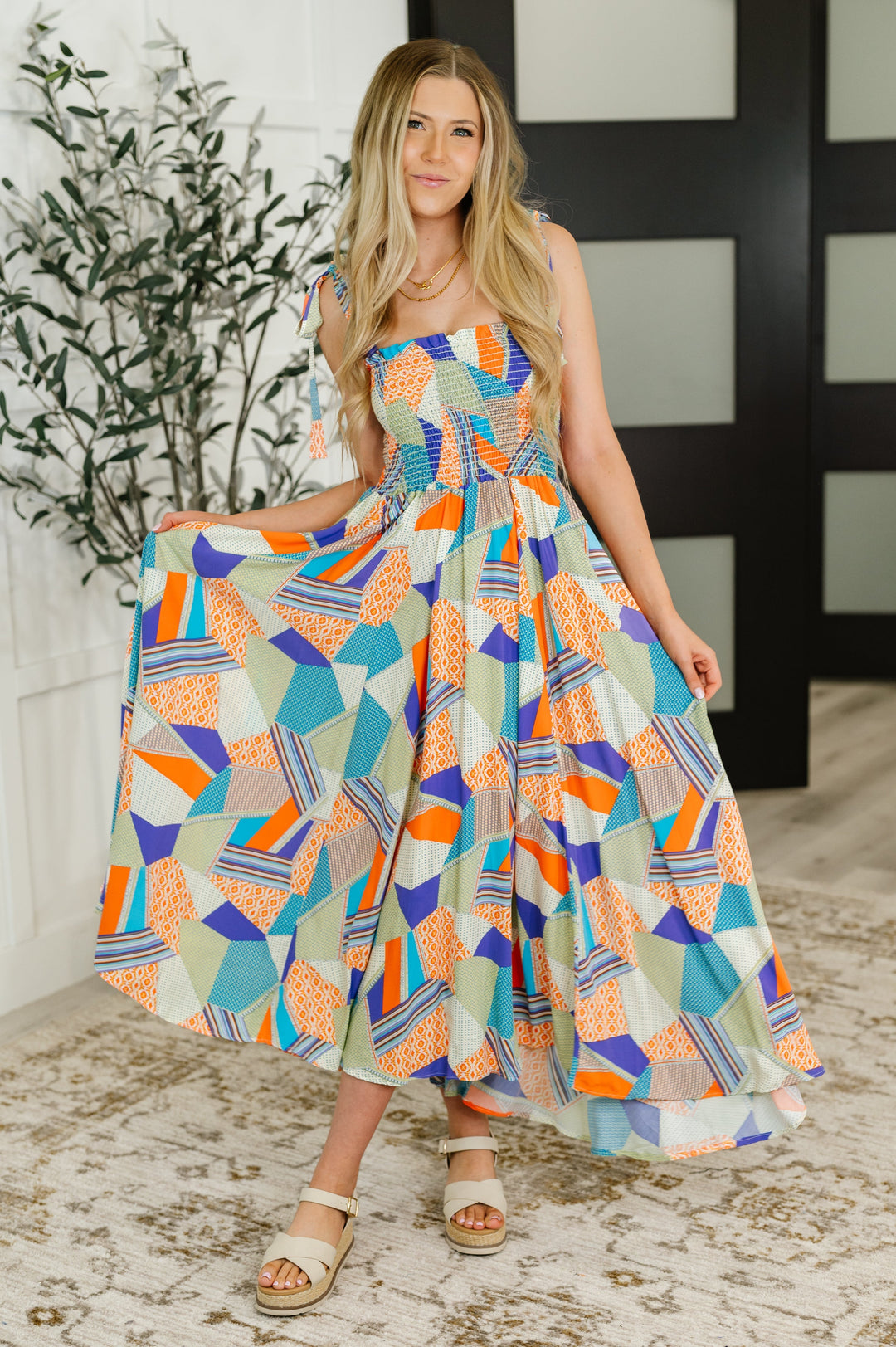 Paint Me Pretty Square Neck Dress in Lime, Blue and Tangerine 2XL Paint Me Pretty Square Neck Dress in Lime, Blue and Tangerine 2XL