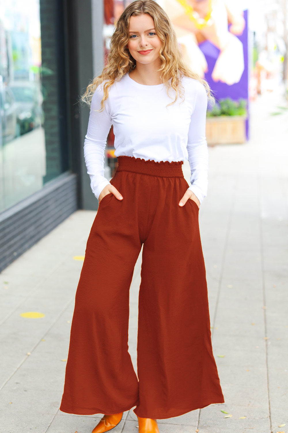 Out And About - Palazzo Pants - Rust