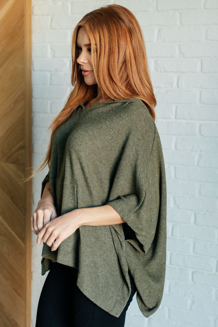 Perfectly Poised Hooded Poncho in Olive   Layers Joy & Country