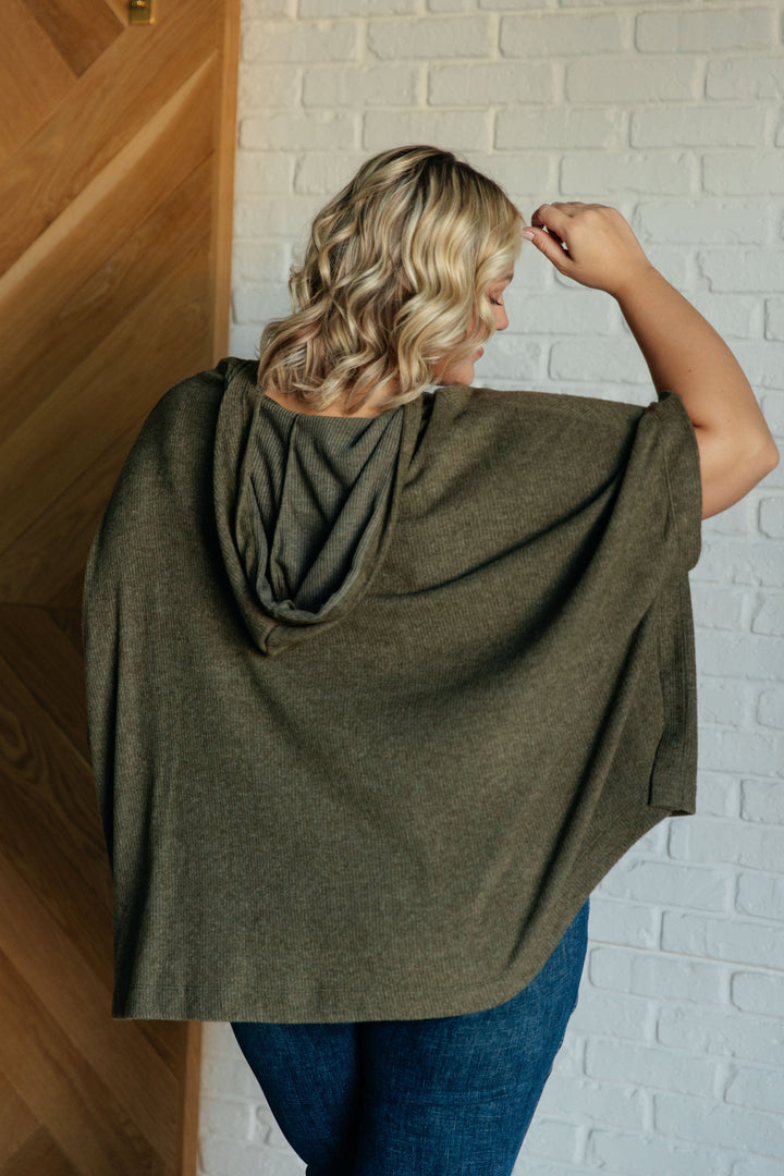 Perfectly Poised Hooded Poncho in Olive   Layers Joy & Country