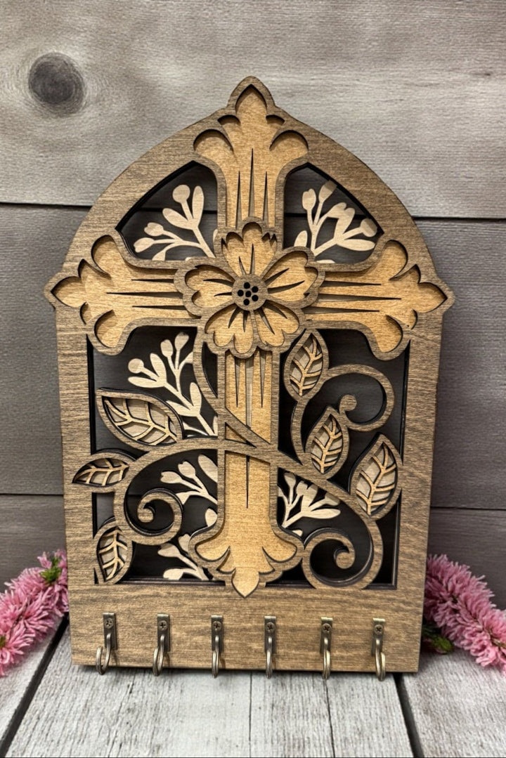 [PRE-ORDER] Handmade 3D Wooden Cross Key/Jewelry Holder | Made in the USA [SHIPS IN 1-2 WEEKS]