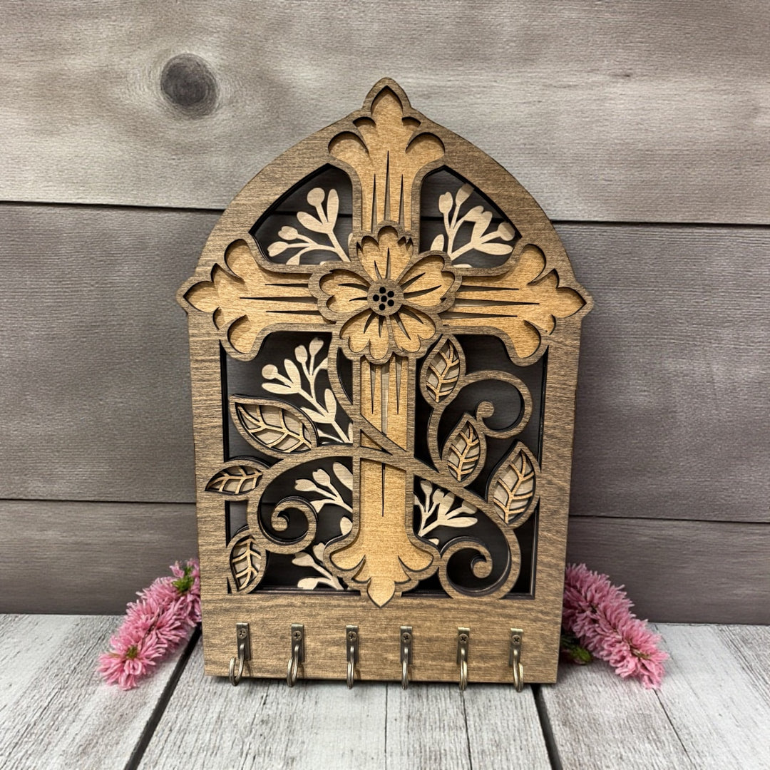 [PRE-ORDER] Handmade 3D Wooden Cross Key/Jewelry Holder | Made in the USA [SHIPS IN 1-2 WEEKS]