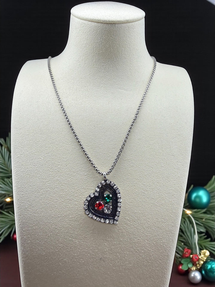 [PRE-ORDER] Christmas Love 3-Crystal Rhinestone Heart Pendant Necklace [SHIPS IN 1-2 WEEKS]   Necklaces Joy & Country