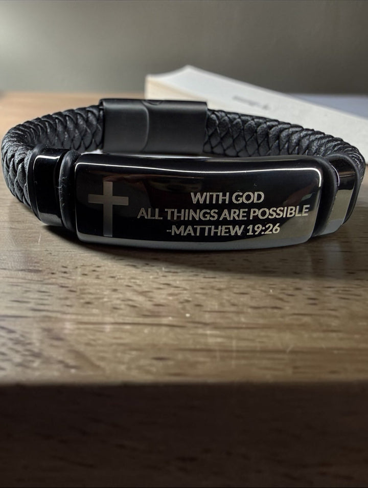 [PRE-ORDER] With God All Things Are Possible - Genuine Leather Unisex/Men's Bracelet [SHIPS in 1-2 Weeks]