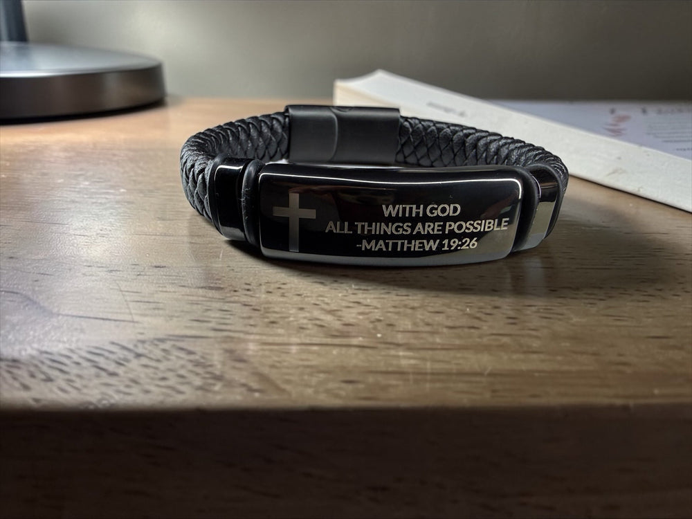 [PRE-ORDER] With God All Things Are Possible - Genuine Leather Unisex/Men's Bracelet [SHIPS in 1-2 Weeks]   Bracelets Joy & Country