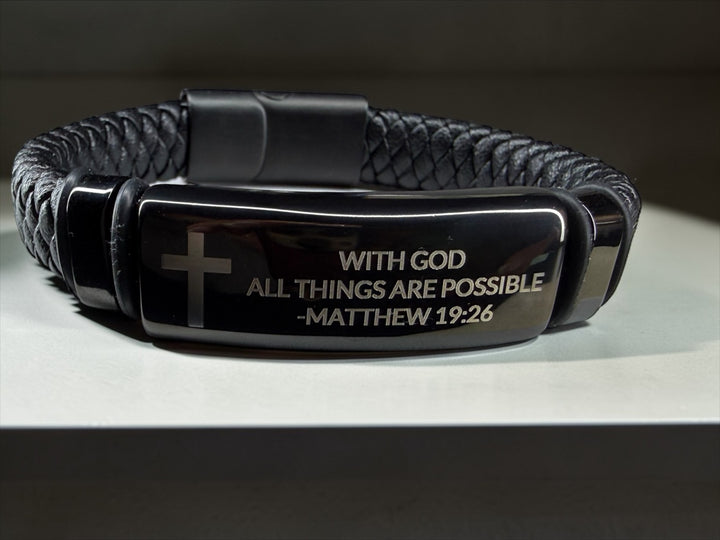 [PRE-ORDER] With God All Things Are Possible - Genuine Leather Unisex/Men's Bracelet [SHIPS in 1-2 Weeks]