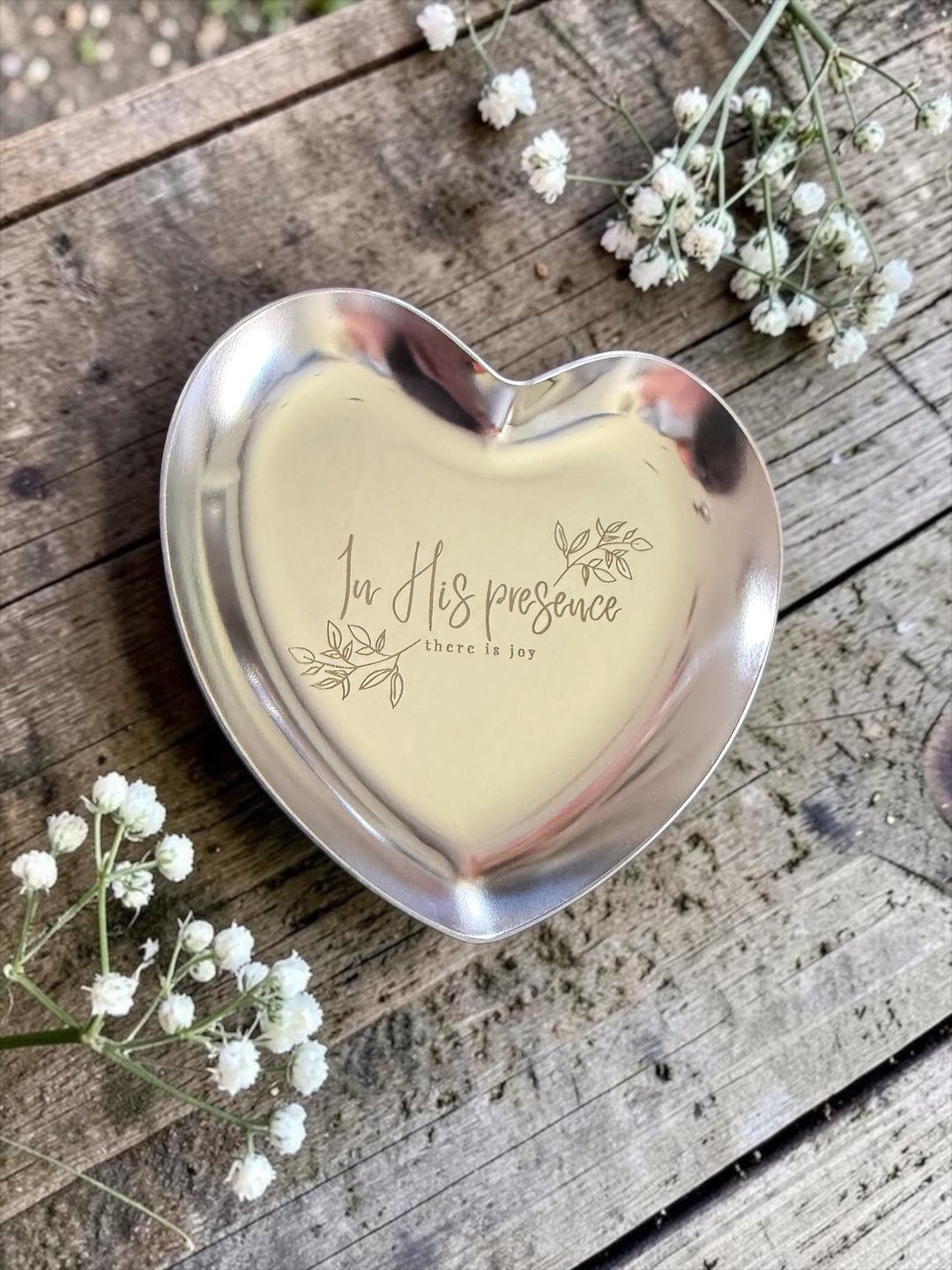 [PRE-ORDER] Engraved Heart Jewelry Tray - Stainless Steel Keepsake Dish [SHIPS IN 1-2 WEEKS]