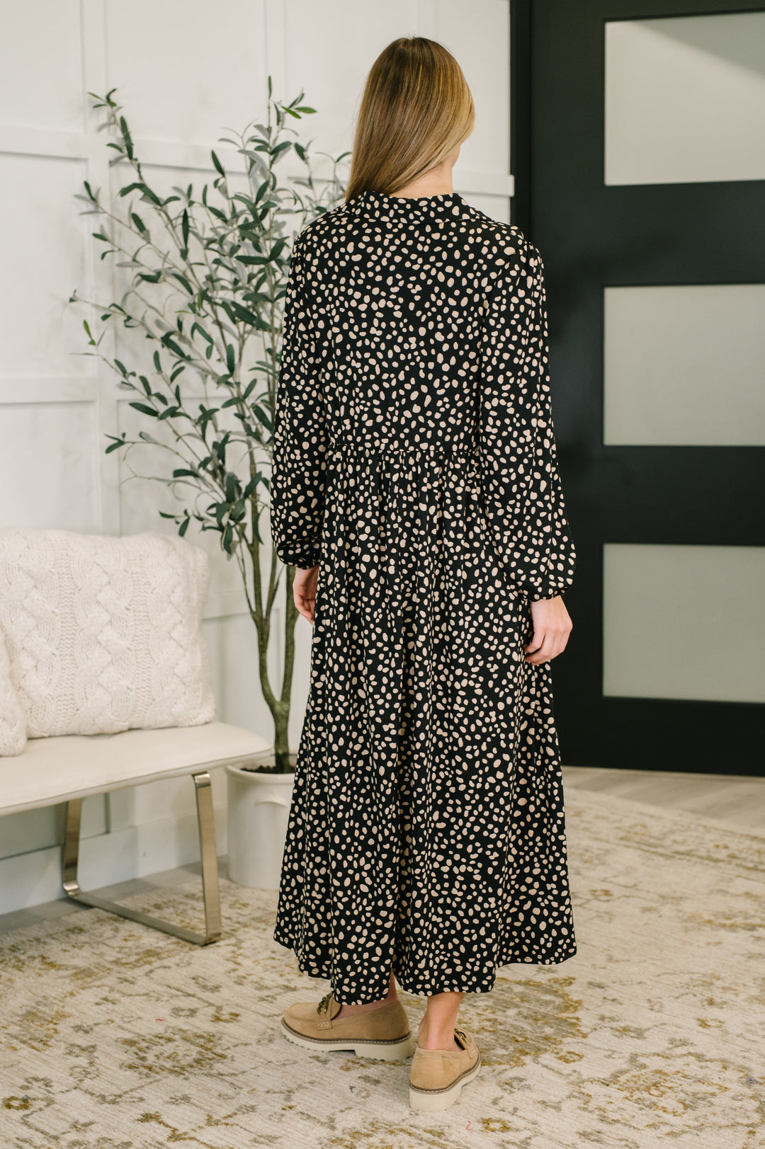 Power Move Collared Midi Dress – Black & Khaki