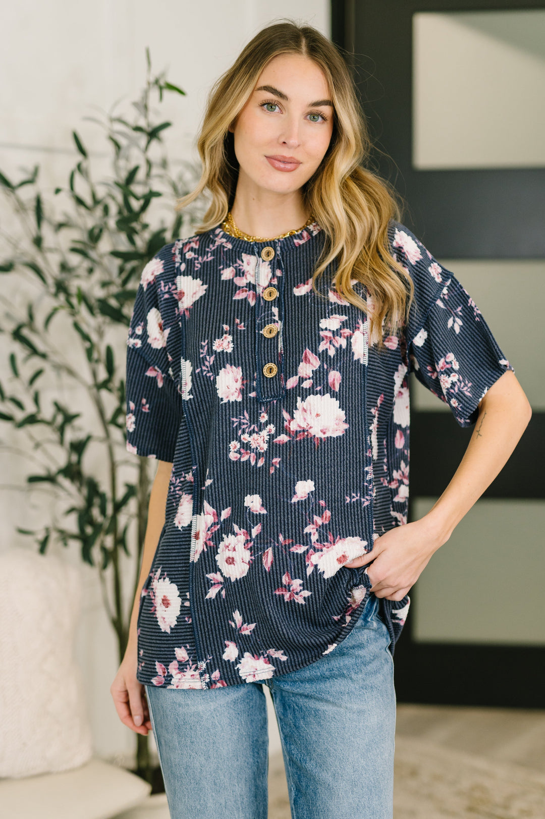 Really Simple Floral Henley Top- 3/3/2026 NEW   Womens Joy & Country