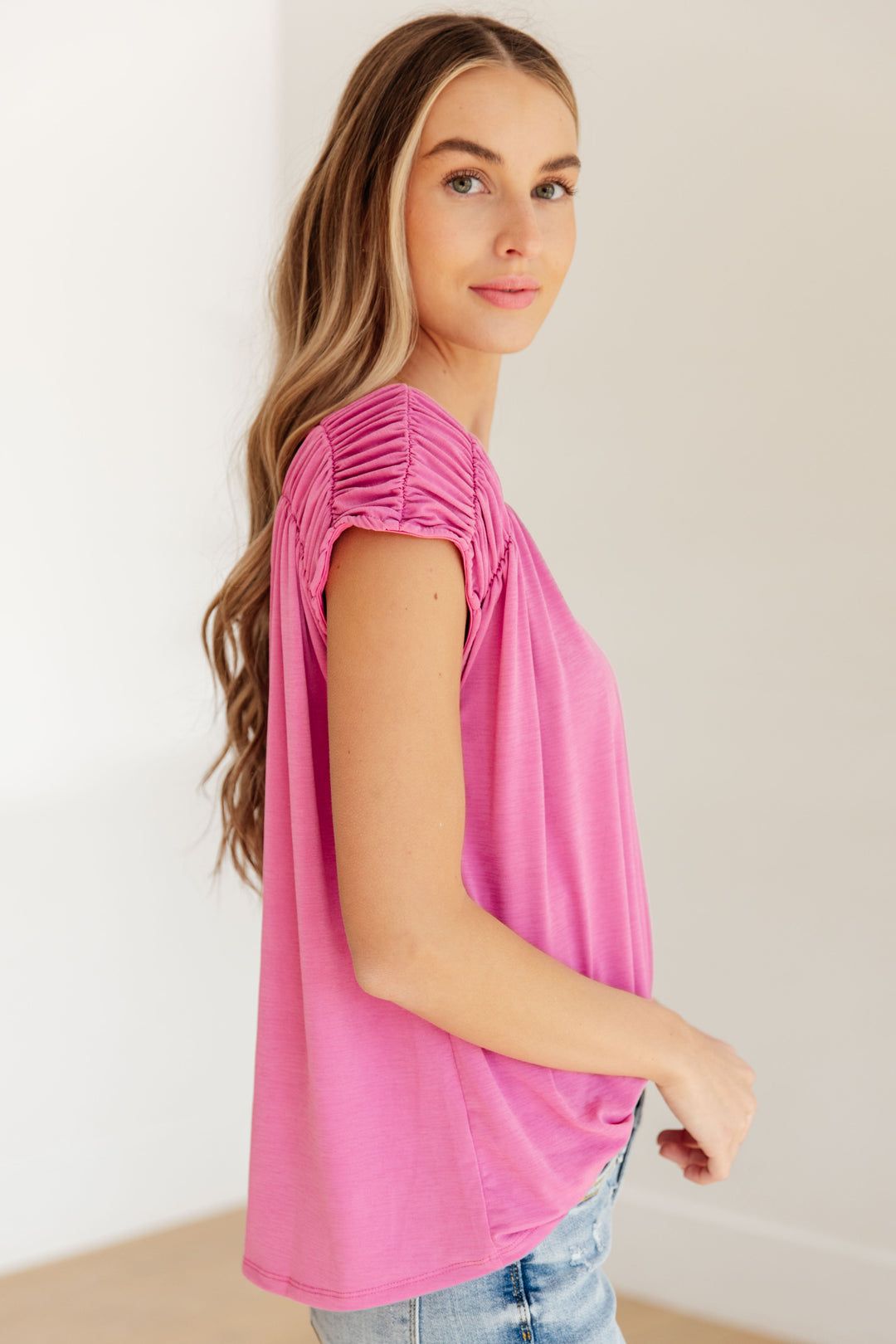 Keeping It Cool - Ruched Top - Magenta