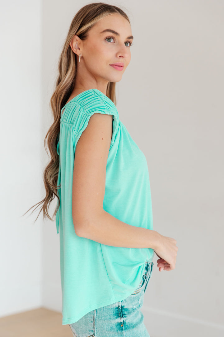 Keeping It Cool - Ruched Top - Neon Blue