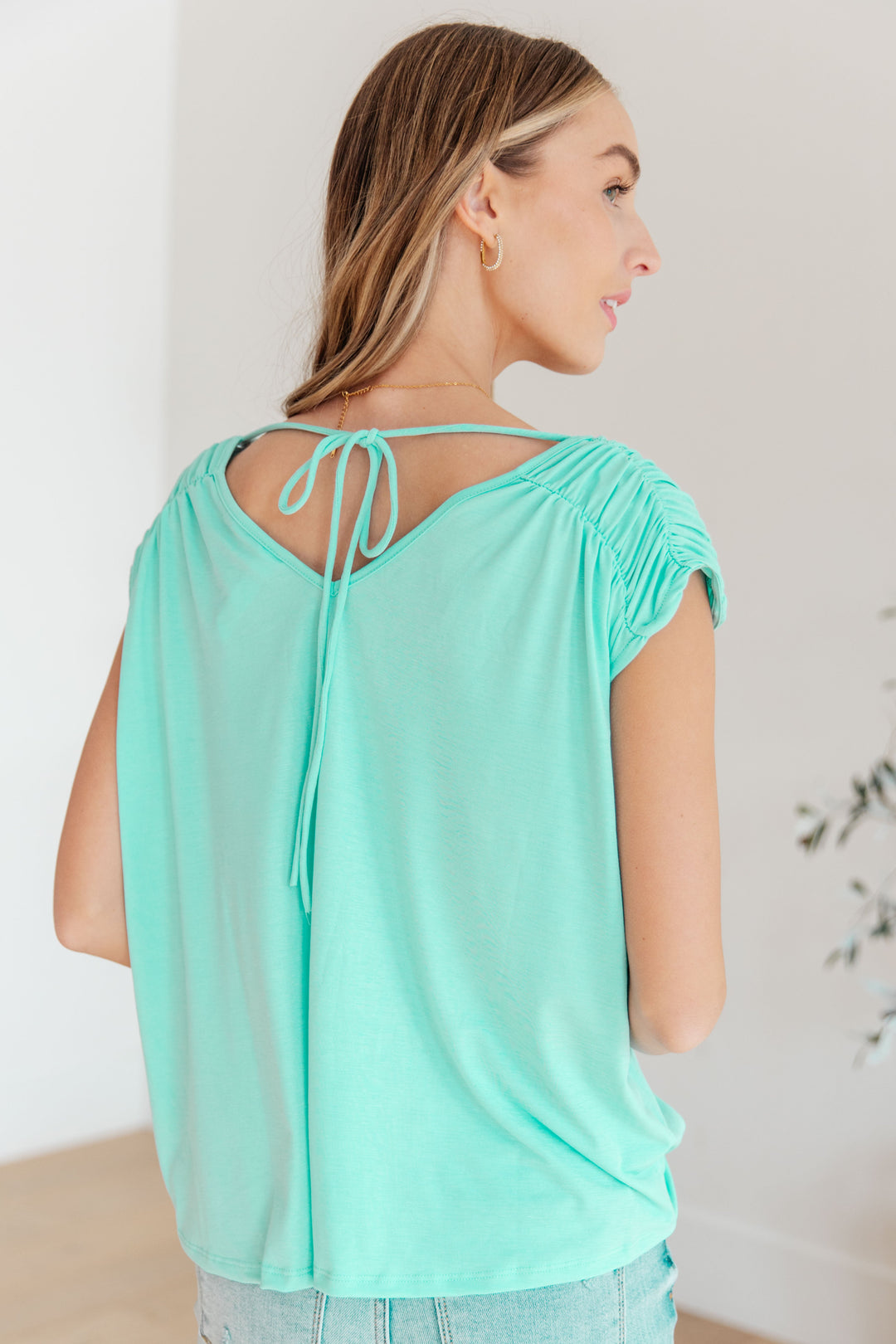 Keeping It Cool - Ruched Top - Neon Blue