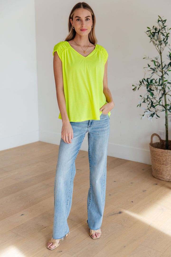 Keeping It Cool - Ruched Top - Neon Green