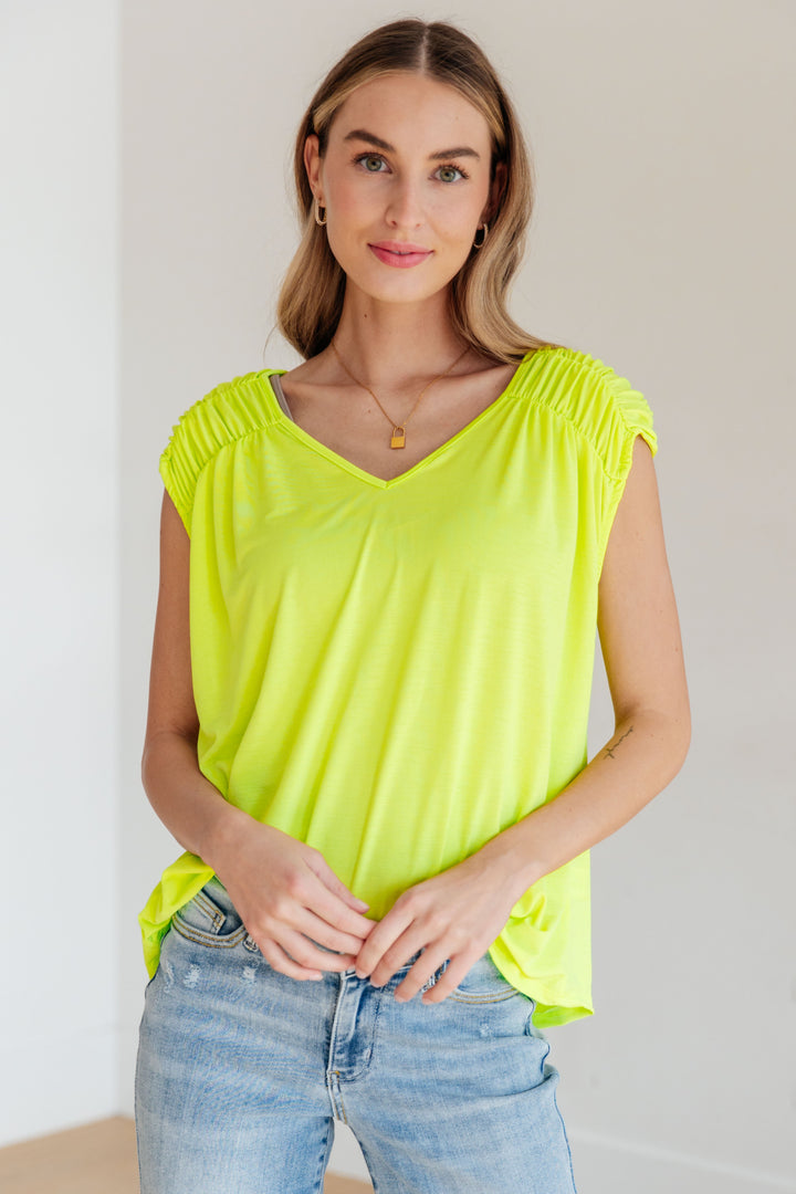 Keeping It Cool - Ruched Top - Neon Green