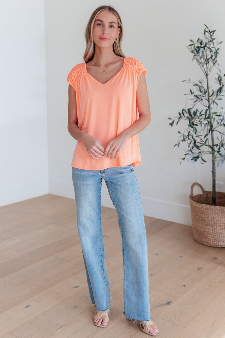Keeping It Cool - Ruched Top - Neon Orange