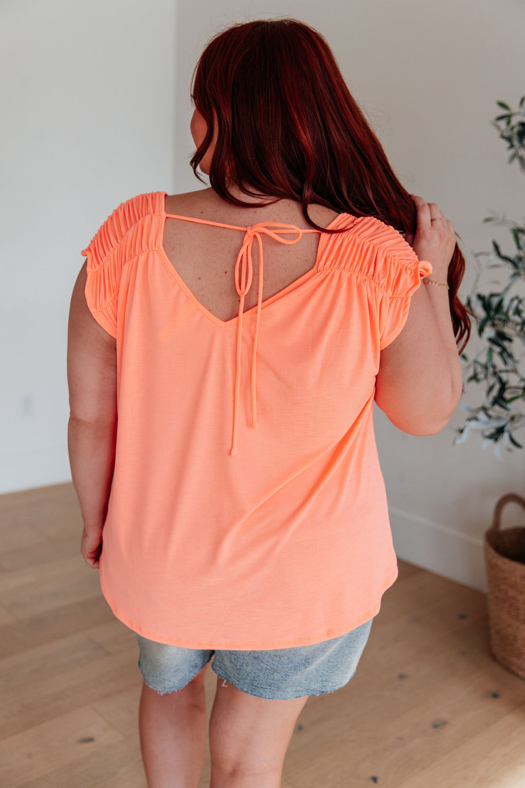 Keeping It Cool - Ruched Top - Neon Orange