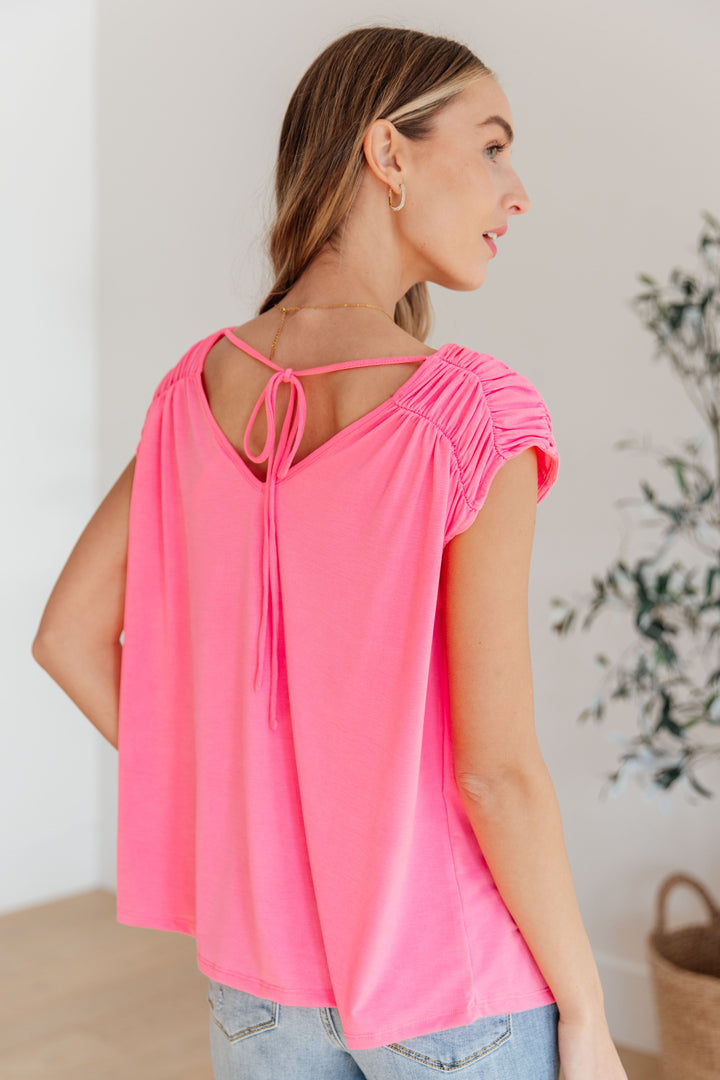 Keeping It Cool - Ruched Top - Neon Pink