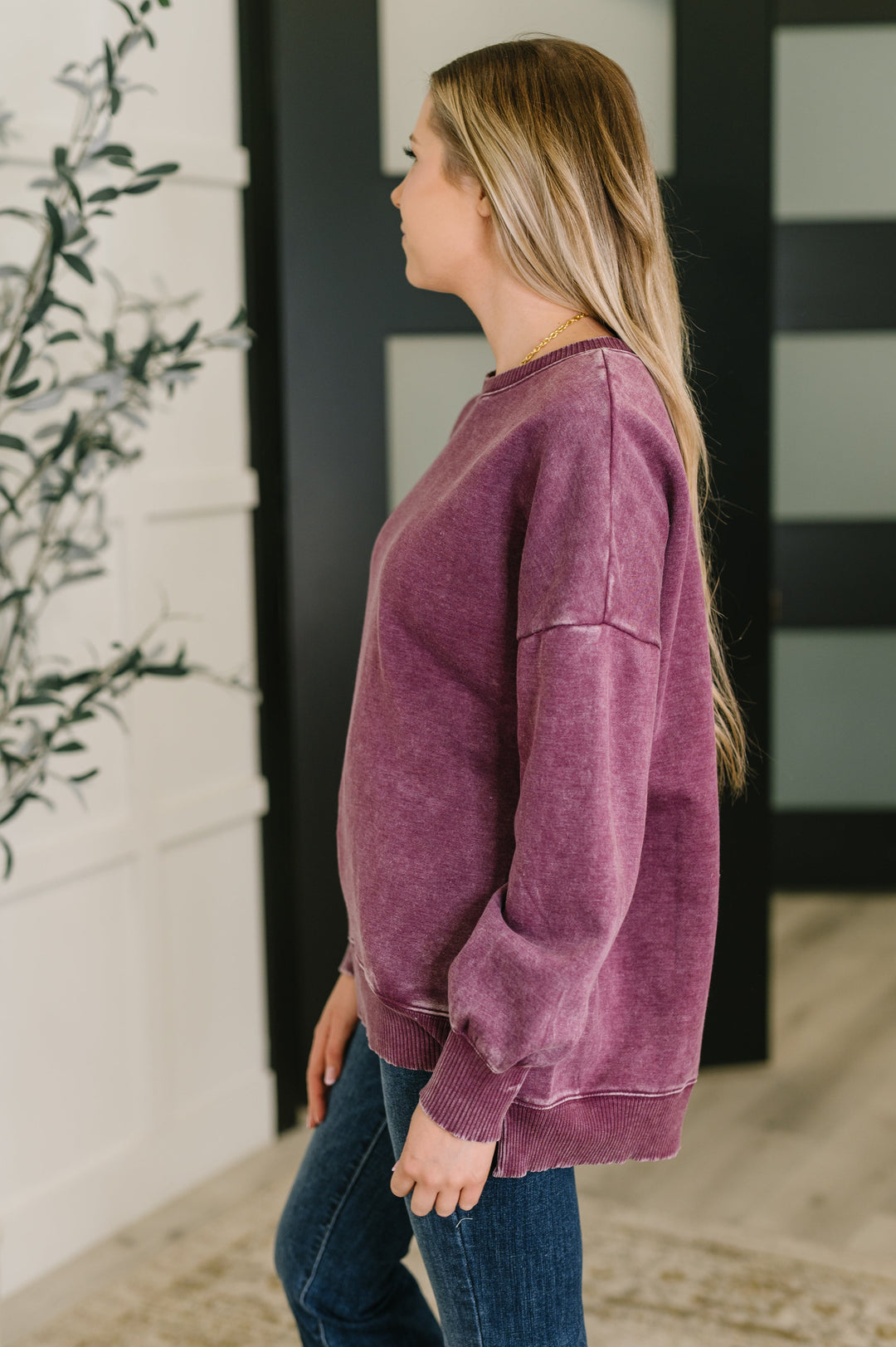 Safe and Secure Mineral Wash Pullover in Eggplant   Womens Joy & Country