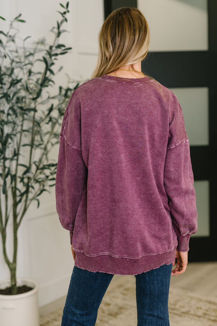 Safe and Secure Mineral Wash Pullover in Eggplant   Womens Joy & Country