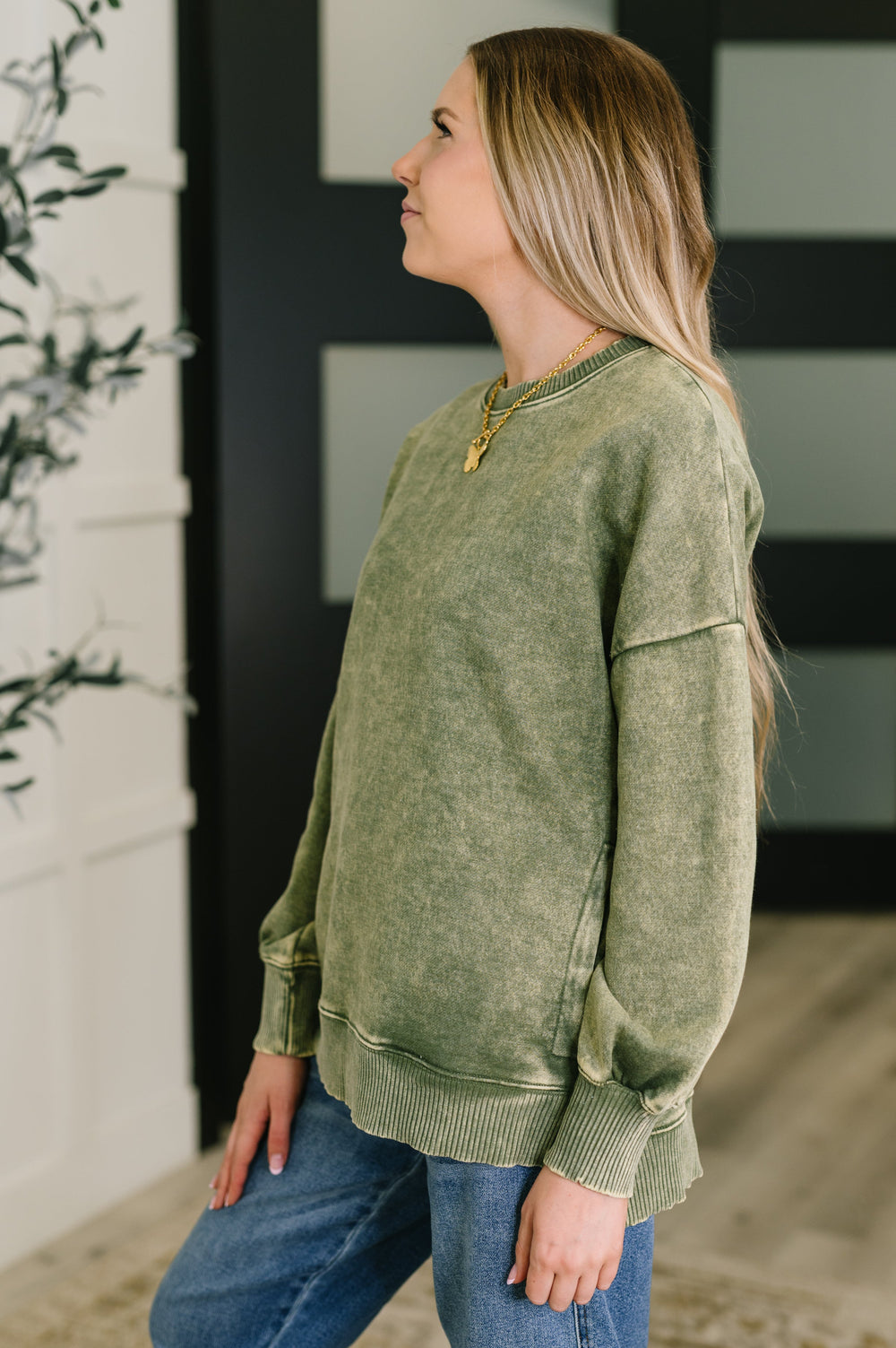 Safe and Secure Mineral Wash Pullover in Light Olive   Womens Joy & Country