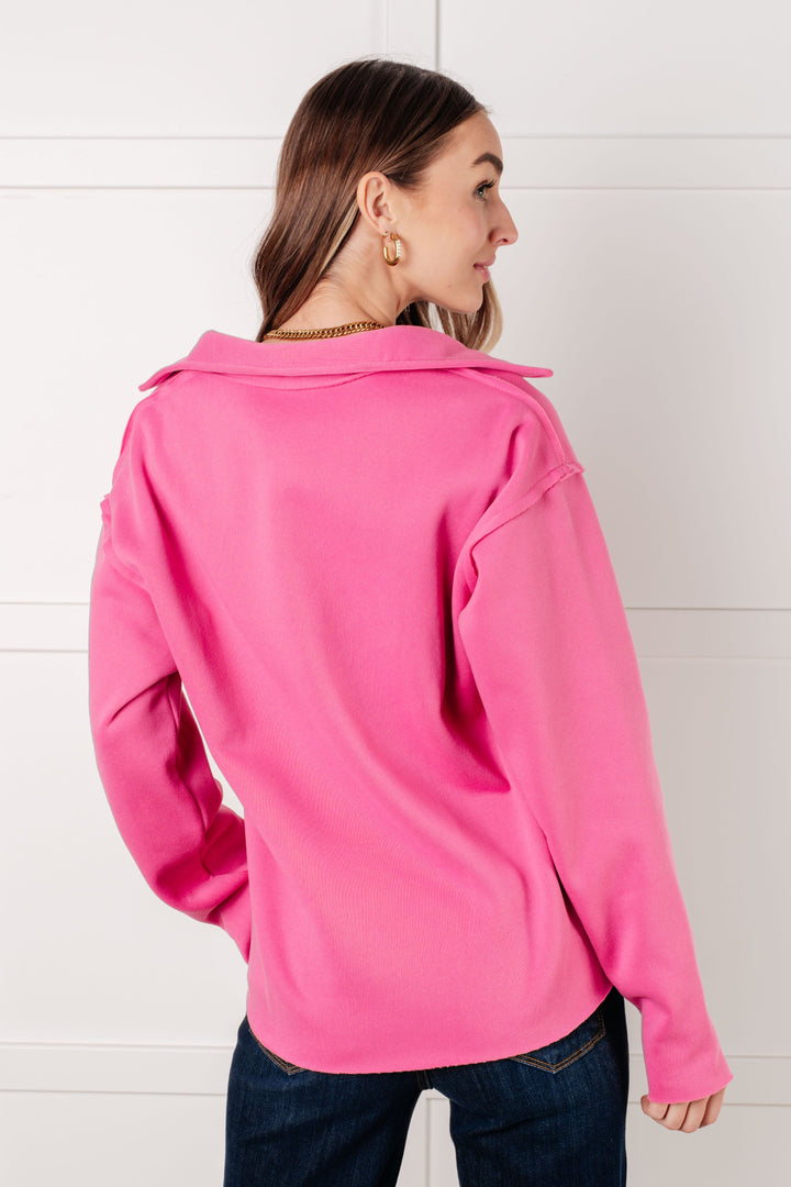 Same Ol' Situation Collared Pullover in Hot Pink   Tops Joy & Country
