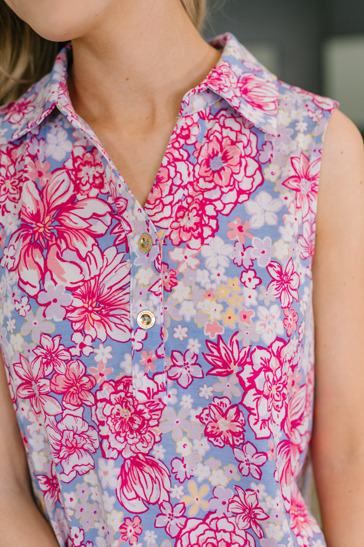 Sea Spray Collared Sleeveless Top in Falling Floral   Womens Joy & Country