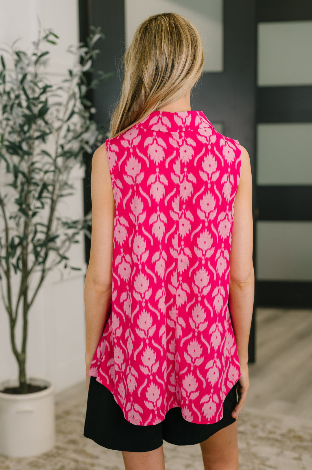 Sea Spray Collared Sleeveless Top in Floral Ikat   Womens Joy & Country