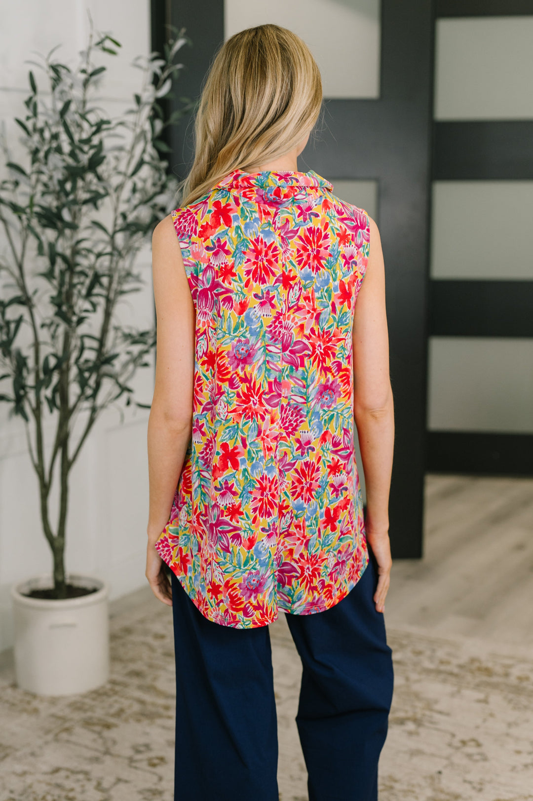 Sea Spray Collared Sleeveless Top in Island Bloom   Womens Joy & Country