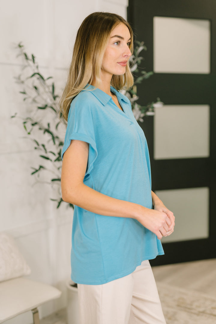 Sea You Soon Collared Top in Costal Blue   Womens Joy & Country