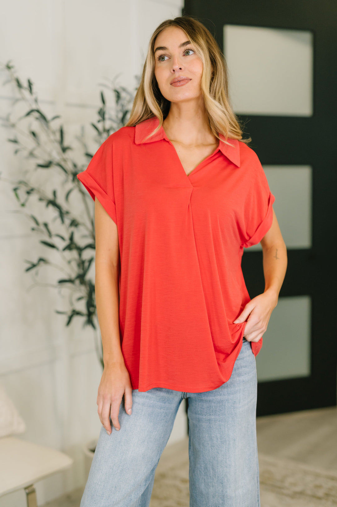 Sea You Soon Collared Top in Hot Coral   Womens Joy & Country