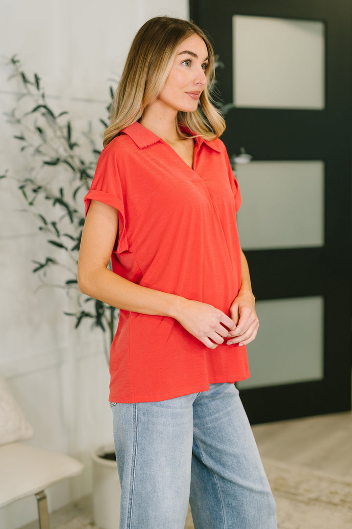 Sea You Soon Collared Top in Hot Coral   Womens Joy & Country
