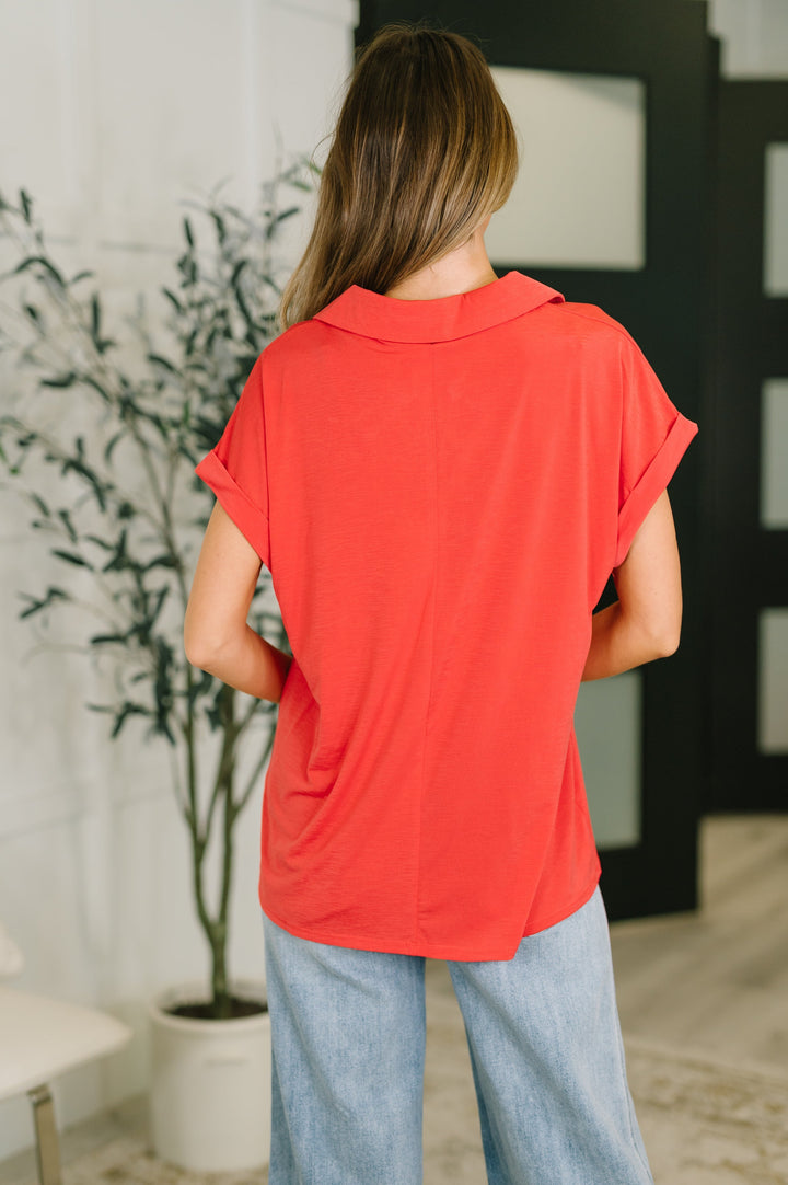 Sea You Soon Collared Top in Hot Coral   Womens Joy & Country