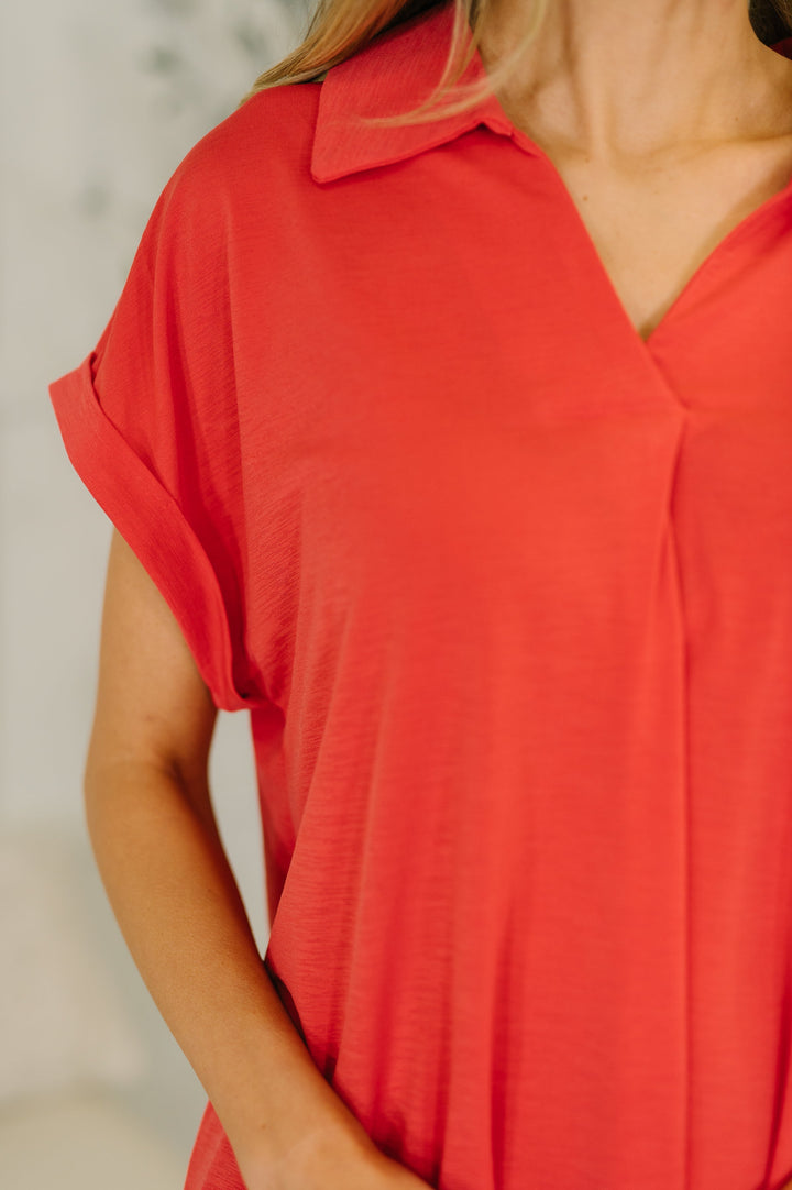 Sea You Soon Collared Top in Hot Coral   Womens Joy & Country