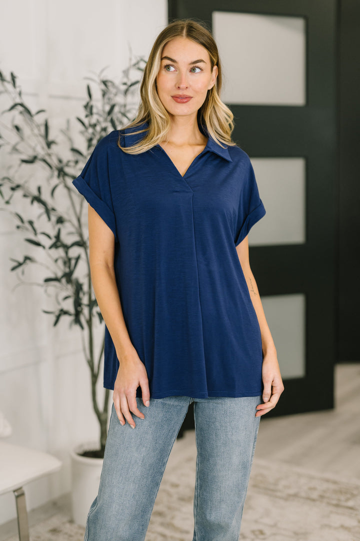 Sea You Soon Collared Top in Navy   Womens Joy & Country