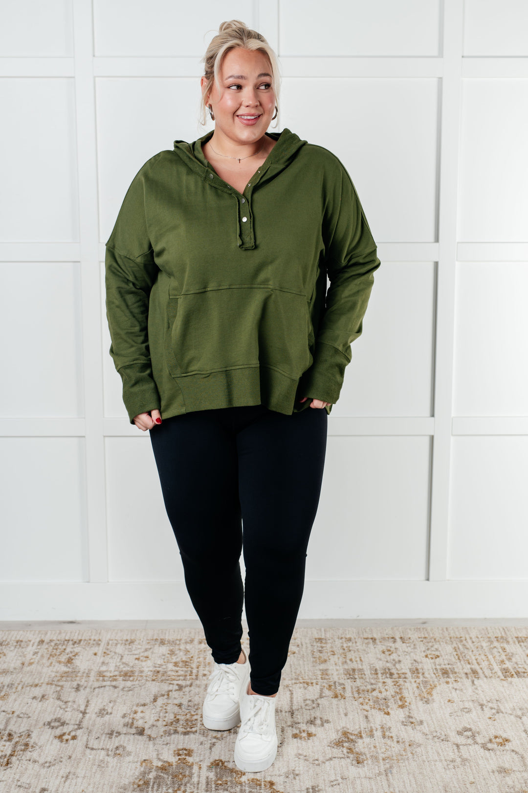 Simple Snug Snap Hooded Pullover   Tops Joy & Country