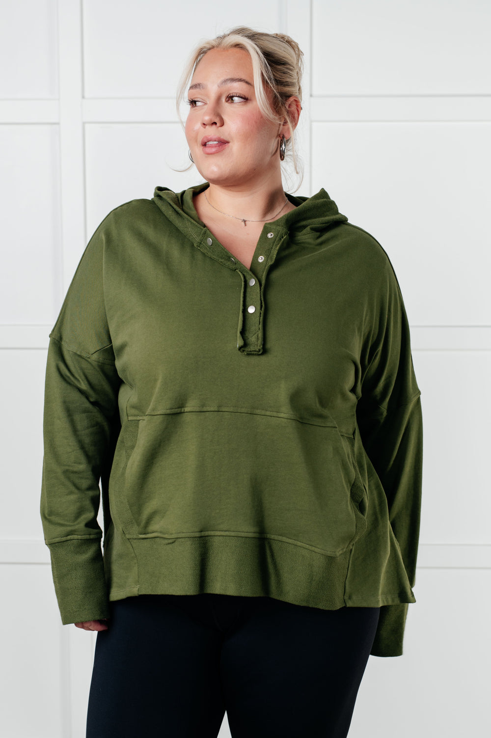 Simple Snug Snap Hooded Pullover   Tops Joy & Country
