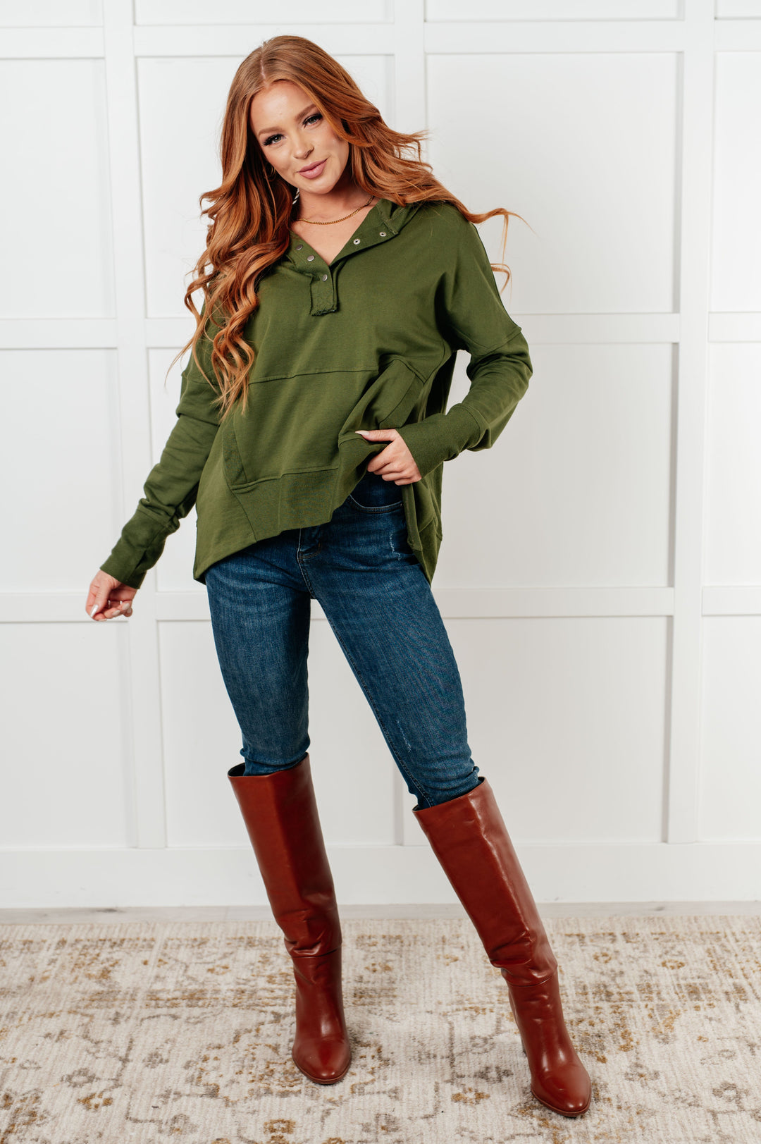 Simple Snug Snap Hooded Pullover   Tops Joy & Country
