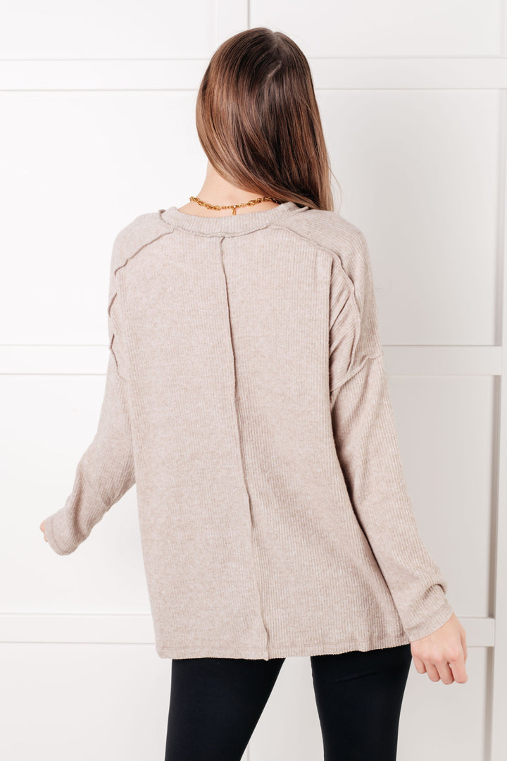 Upscale Cozy Ribbed Hacci Sweater Top - H Mocha   Shirts & Tops Joy & Country
