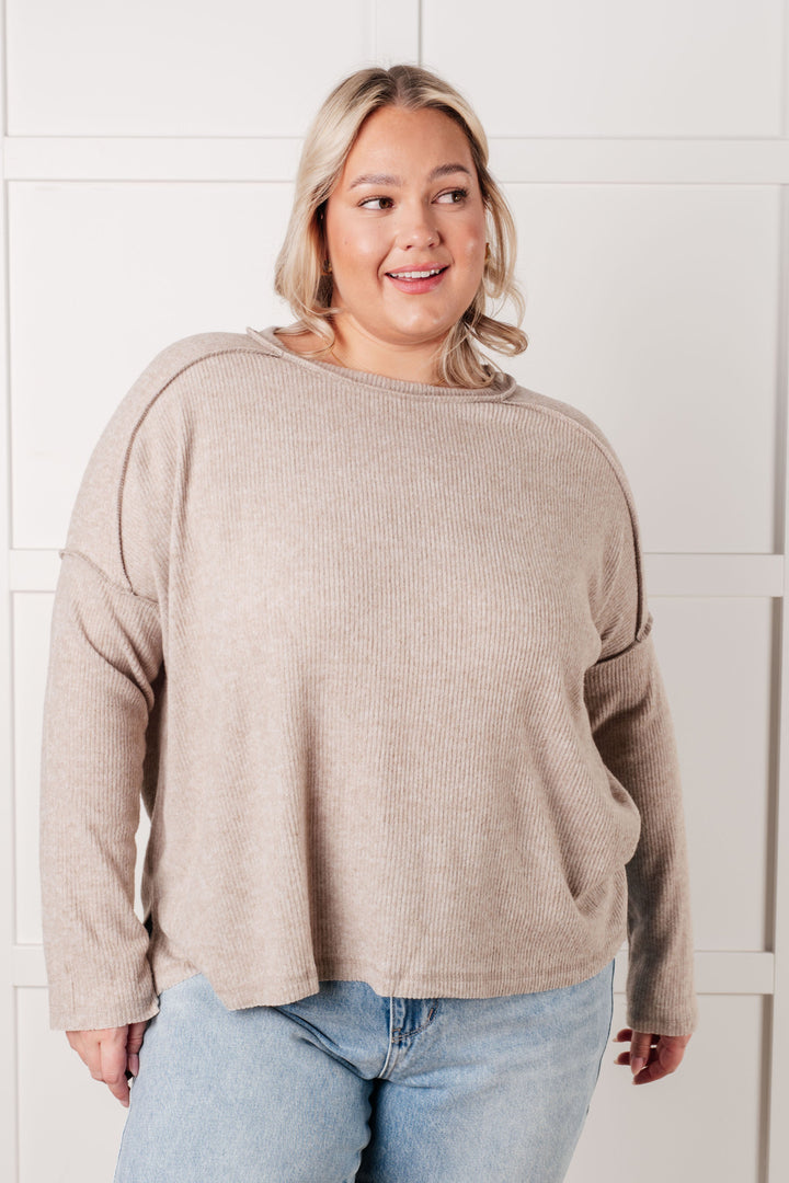 Upscale Cozy Ribbed Hacci Sweater Top - H Mocha   Shirts & Tops Joy & Country
