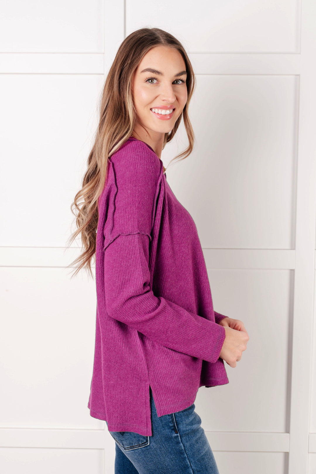 Simply Basic Ribbed Hacci Sweater in Light Plum   Tops Joy & Country