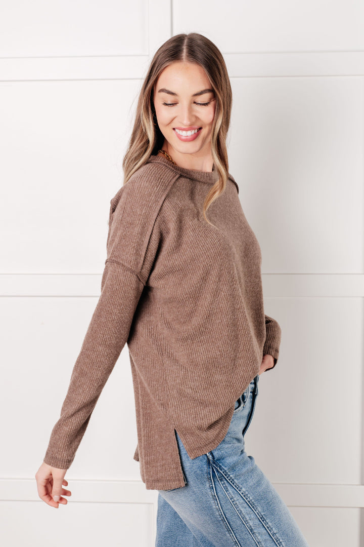 Upscale Cozy Ribbed Hacci Sweater Top - Mocha   Shirts & Tops Joy & Country